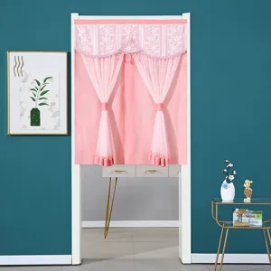Double layer lace door curtain pink privacy anti mosquito punch free home decor detail view