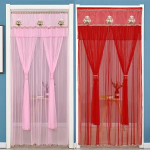 Cortina de puerta de doble capa de malla anti-mosquitos decorativa transparente dormitorio