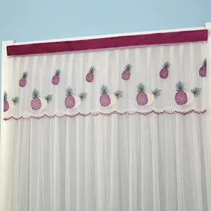 Pineapple embroidered lace sheer curtain with purple velvet top band for home door and window decor