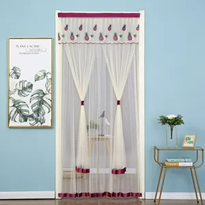 Detailed view of double-layer anti-mosquito door curtain with lace and pineapple embroidery.