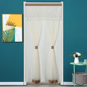 Elegant sheer door curtain with delicate embroidery and lace trim for home decoration