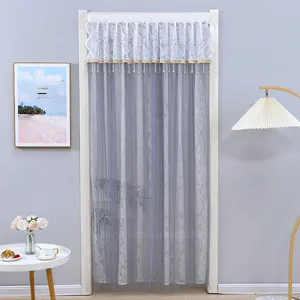 French lace door curtain gauze partition bedroom kitchen hanging sheer curtain with beads.