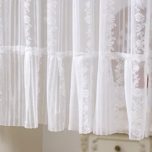 White lace curtain short door curtain vintage floral sheer privacy curtain for bedroom decor