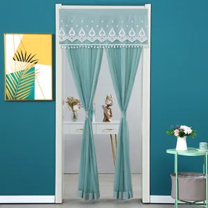 Green door curtain sheer embroidery partition curtain for bedroom kitchen bathroom home decor 1pc