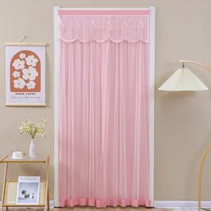 Pink lace mesh door curtain for bedroom privacy divider hanging curtain home decor