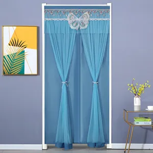 Blue door curtain tulle sheer lace butterfly bedroom living room privacy hanging window drape