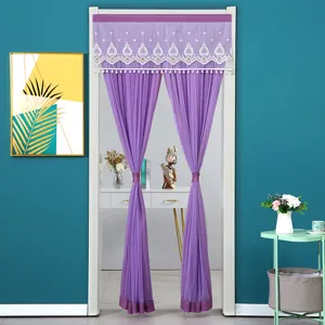 Purple door curtain sheer mesh lace hanging detail in room partition decorative home style