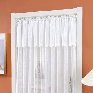 White lace half curtain for door or window, sheer floral privacy curtain for bedroom decor.