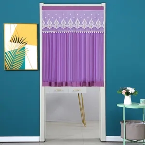 Purple door curtain sheer lace half curtain home room divider decorative fabric net window