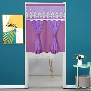 Purple door curtain lace sheer half curtain room partition for bedroom kitchen home decor