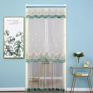 Daisy embroidered lace mesh door curtain anti mosquito privacy sheer curtain for bedroom