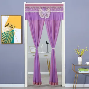 Purple lace butterfly door curtain mosquito net half curtain home bedroom living room decor