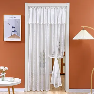 White lace door curtain half curtain for bedroom partition privacy decorative mesh hanging drape.