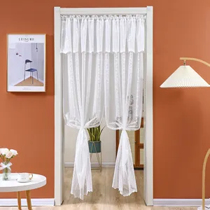 White lace door curtain half curtain for bedroom privacy, punch-free sheer hanging drape.