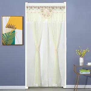 Beige lace bow door curtain sheer privacy partition for bedroom living room home decor