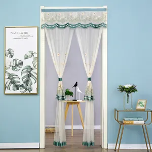 Embroidered daisy door curtain lace sheer partition curtain home decor mesh privacy curtain