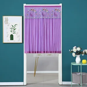 Purple lace door curtain with embroidery deer pattern for home bedroom decor room divider.