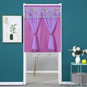 Double layer lace door curtain with delicate deer embroidery, privacy protection and elegant room decor.