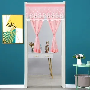 Pink lace door curtain sheer half curtain for bedroom kitchen home decor partition sheer panel.
