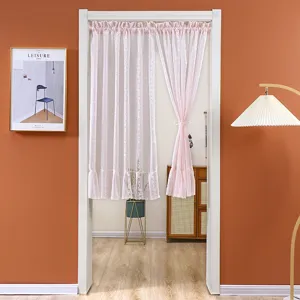 Pink lace door curtain half curtain sheer privacy curtain for bedroom home decoration.