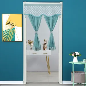 Cyan lace door curtain semi sheer window drape room divider tassel home decor new style