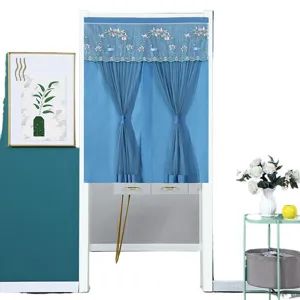 Double layer lace door curtain with floral embroidery privacy room divider for home bedroom