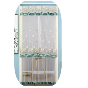 Daisy embroidery mesh door curtain punch-free sheer curtain for bedroom privacy home decor