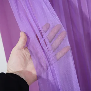 Purple mesh door curtain fabric detail, breathable and semi-transparent design for room.