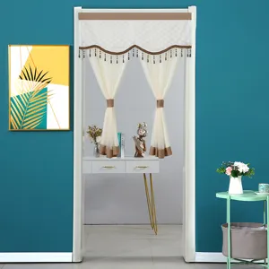 Door curtain gauze half partition sheer room divider with tassels for home bedroom decor.