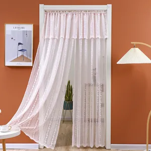 Pink lace door curtain sheer bedroom half curtain anti-mosquito decorative hanging curtain