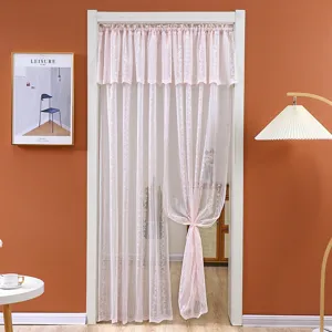 Pink lace door curtain half curtain sheer mesh privacy curtain for bedroom home decoration