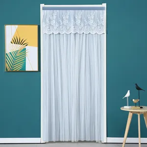 Lace Patchwork Door Curtain Double Layer Opaque Anti-Mosquito Hanging Curtain For Bedroom Living Room Home Decor