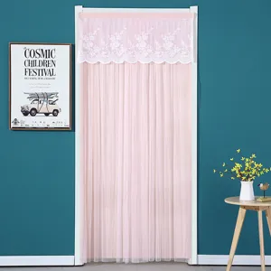 Pink lace door curtain partition curtain sweet bedroom privacy hanging curtain home decor