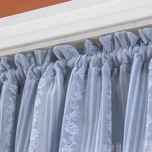 Blue lace short curtain for window, elegant floral sheer half curtain for bedroom home decor.