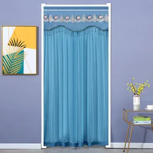 Double layer door curtain partition blue sheer lace beaded decoration bedroom home decor