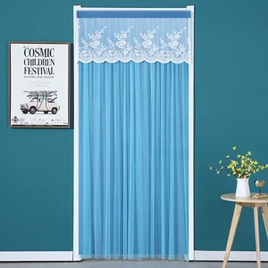 Blue door curtain mesh lace valance privacy partition home decor bedroom hanging curtain