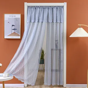 Blue lace door curtain sheer privacy partition curtain for bedroom home decor punch-free style.