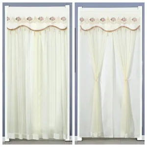 Modern Minimalist Double Layer Door Curtain Blackout Partition Curtain With Lace Trim And Beads For Living Room Bedroom Home Decor