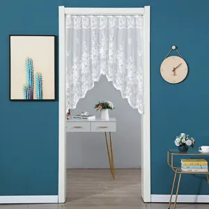 French Pastoral Lace Door Curtain Hollow Out Floral Half Curtain For Kitchen Bedroom Living Room Room Divider