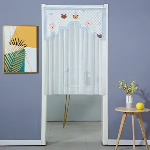 Fabric short door curtain half curtain for bedroom home decor with cute bear pattern
