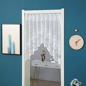 White lace door curtain French half curtain elegant floral sheer window curtain for home decor