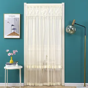 Elegant lace door curtain for bedroom, double layer sheer curtain with floral embroidery.