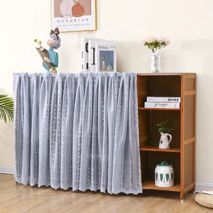 Grey lace dustproof curtain fabric cover for bookshelf wardrobe shoe cabinet storage rack