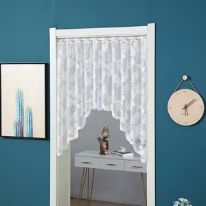 French lace short curtain punch-free white floral door curtain for home room decoration