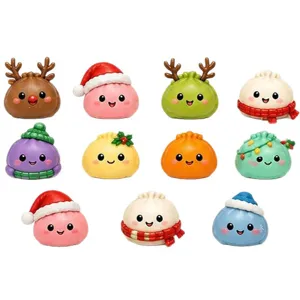 Set mit 11 niedlichen Weihnachts-Teigtaschen-Squishies mit festlichen Hüten und Geweih