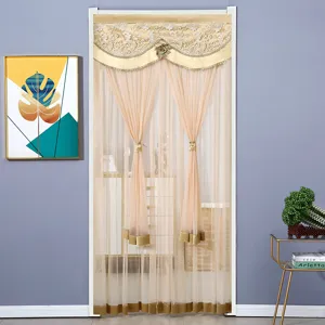 European sheer door curtain elegant lace valance beige mesh curtain for room partition
