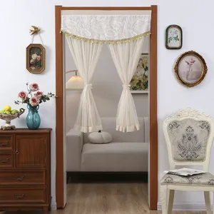 Beige lace door curtain sheer bedroom privacy divider elegant home decor hanging drape