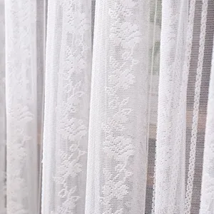 White lace dust curtain detail showing delicate floral fabric texture for home cabinet decoration.