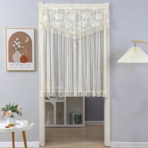 White lace door curtain mesh sheer hanging curtain for home room decor aesthetic delicate floral