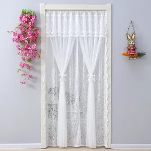 White lace door curtain room divider sheer curtain elegant floral home decor detail view